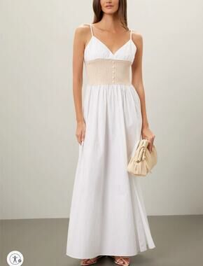 NAADAM White Fit Flare Maxi Dress SMALL Cottage Romantic Sundress Vacation $325